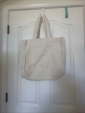Victoria's Secret Cream Sherpa Tote with Embossed VS Logo